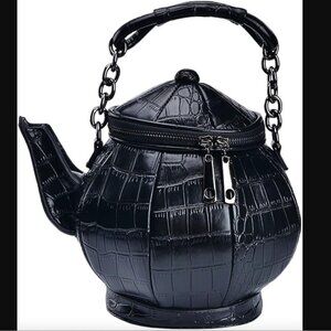 Black Teapot Crossbody Purse Bag Whimsigoth New
